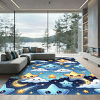 Whimsical Blue and Golden Starry Sky Rug