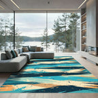Abstract Teal and Ochre Brushstrokes Rug