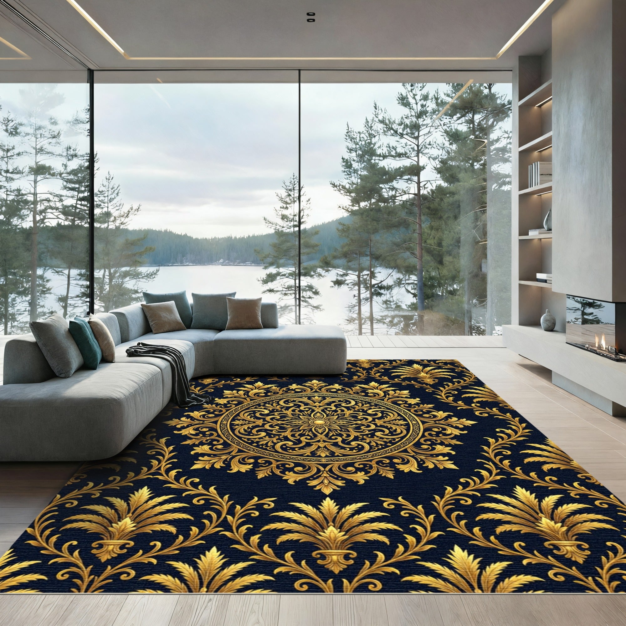 Golden Baroque Filigree Medallion Rug