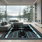 Modern Black Basketball Court Graphic Rug