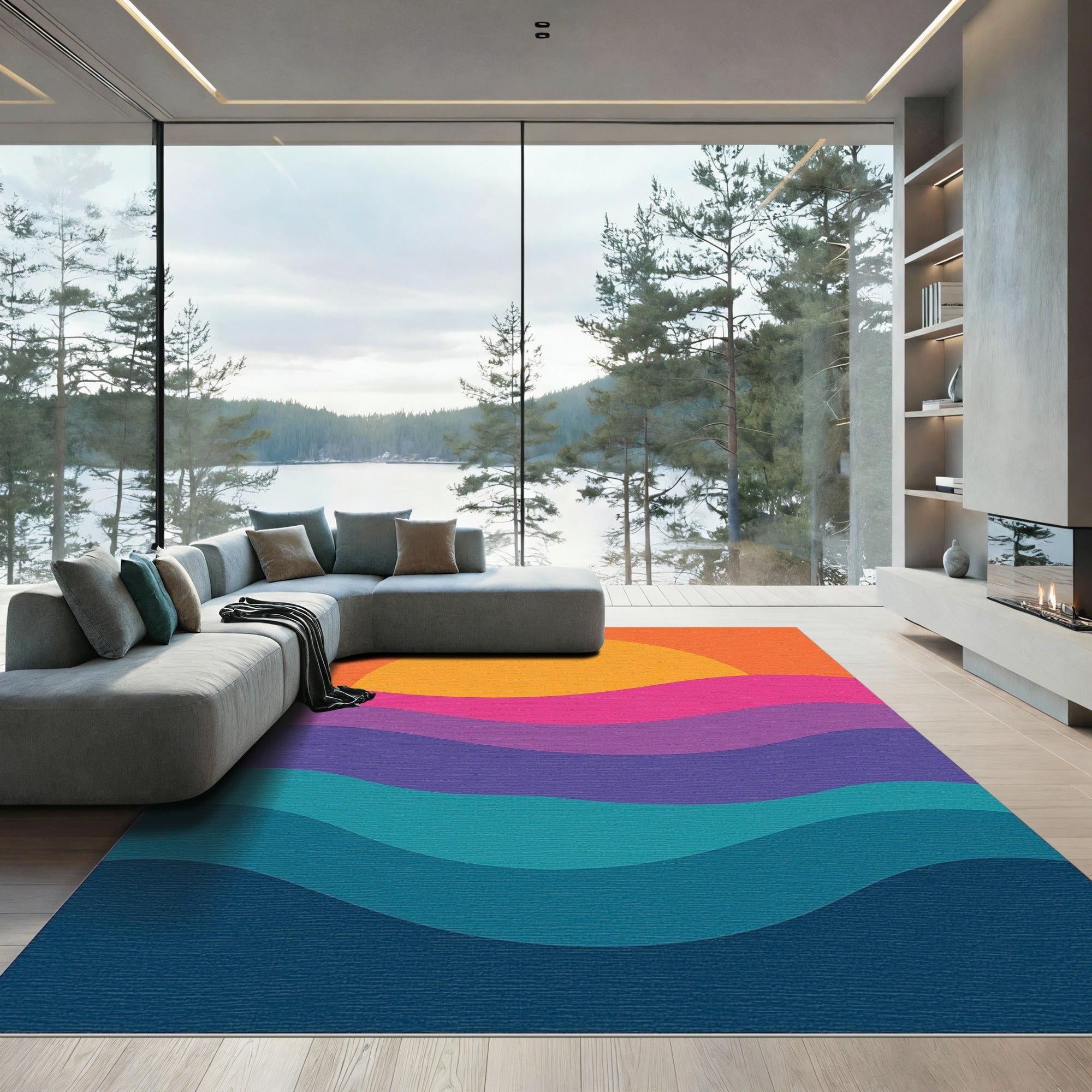 Vibrant Sunset Wave Layers Rug