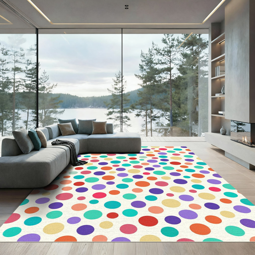 Vibrant Multicolored Polka Dot Celebration Rug