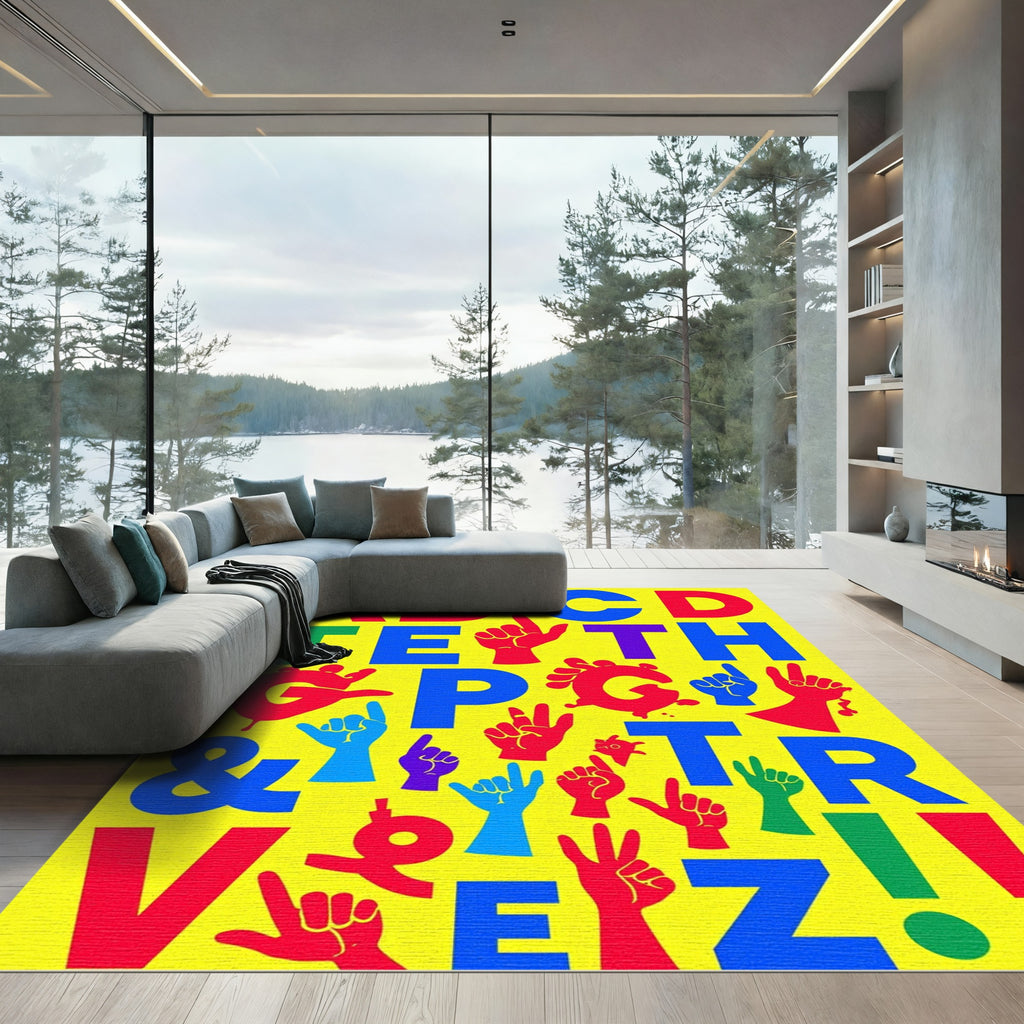 Bright Alphabet Hands Collage Rug
