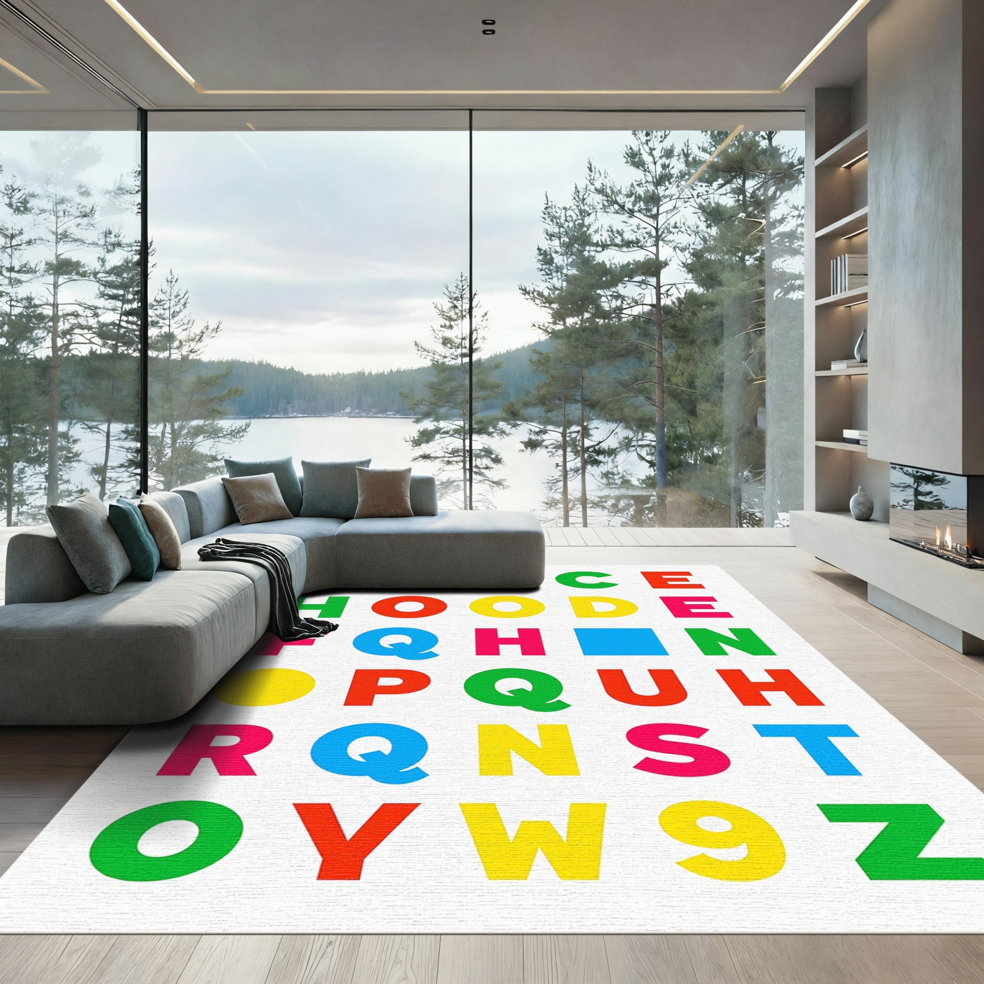 Bright Primary Alphabet Grid Rug