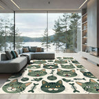 Whimsical Olive Green Tabby Cat Rug