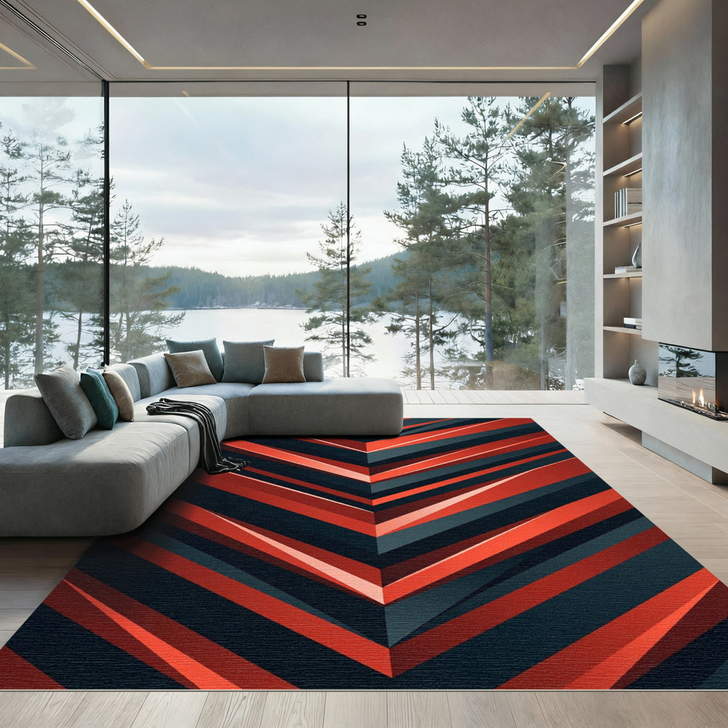 Bold Red and Charcoal Geometric Chevron Rug