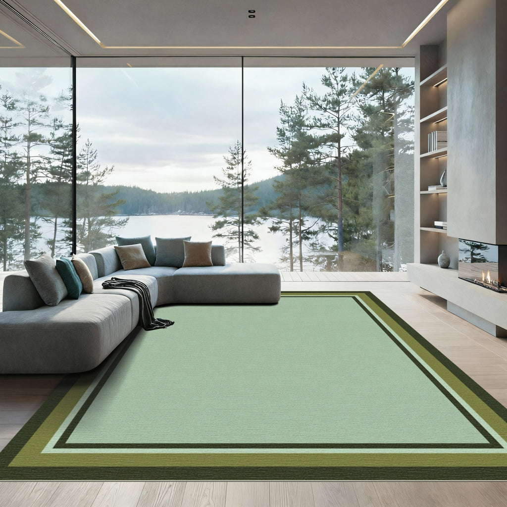 Green Forest Geometric Border Rug