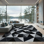 Monochrome Geometric Triangle Abstract Art Rug