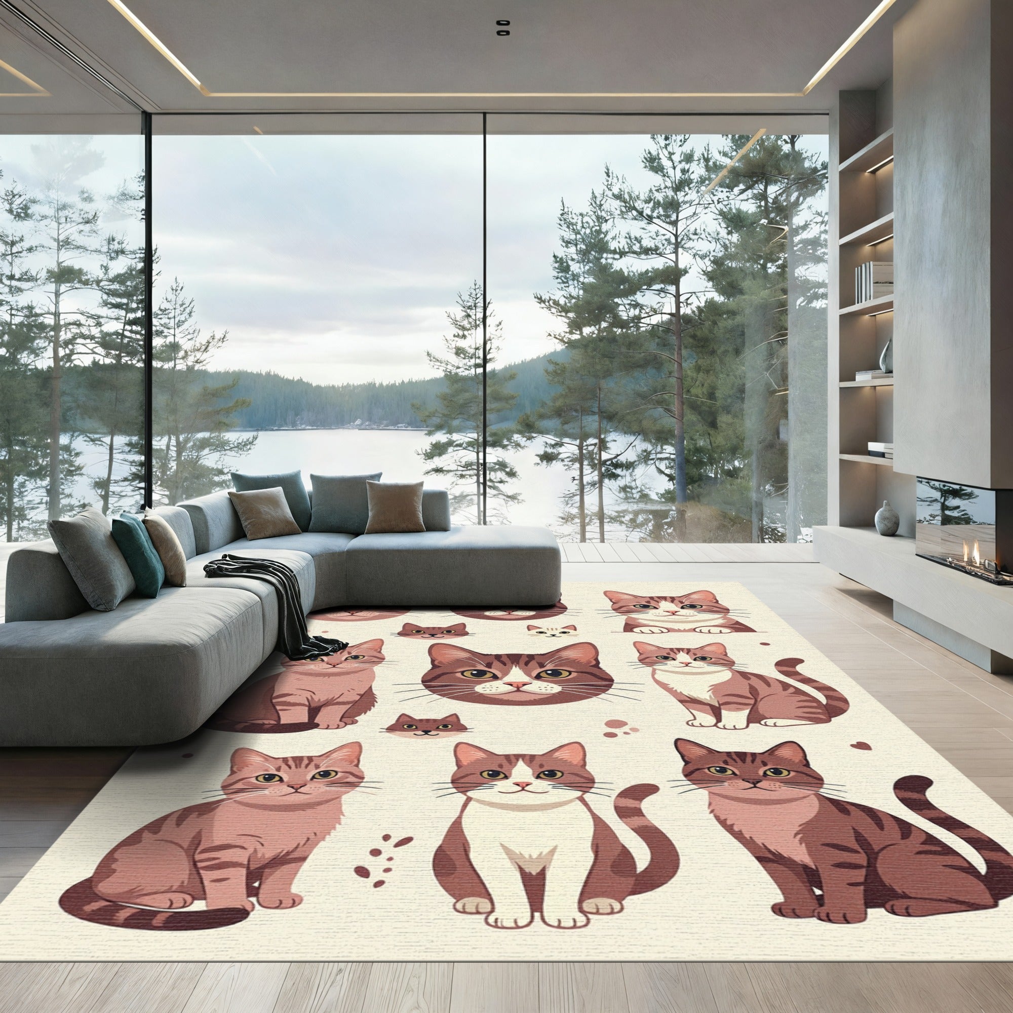 Cute Brown Tabby Cat Portrait Art Rug
