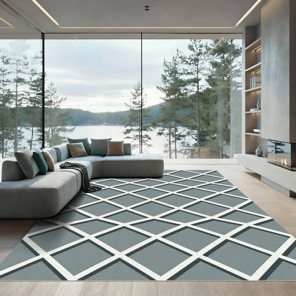 Modern Cool Gray Geometric Lattice Rug