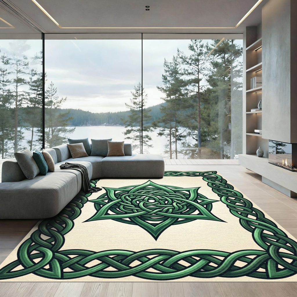 Intricate Emerald Celtic Knot Medallion Rug