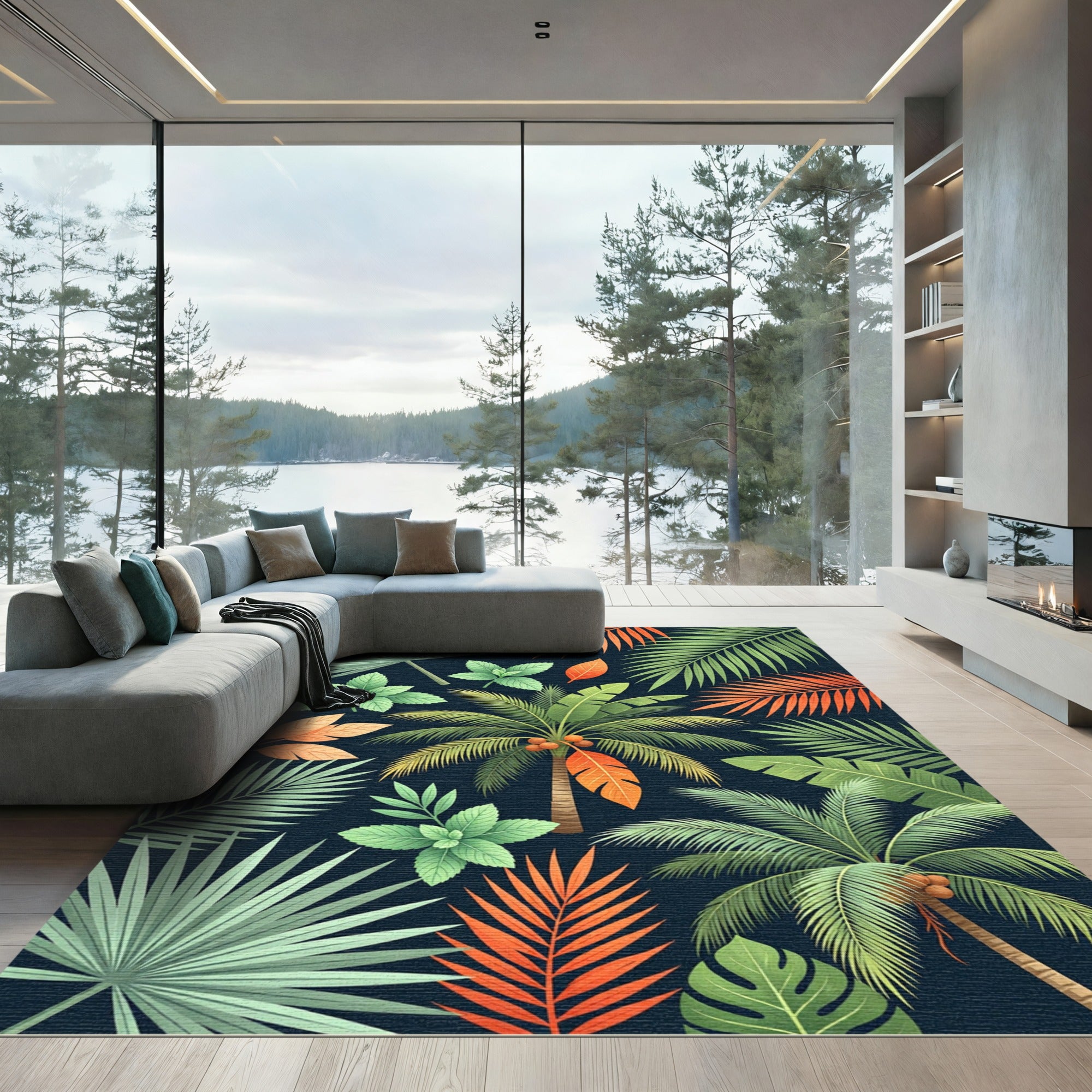 Vibrant Tropical Palm Leaf Collection Rug