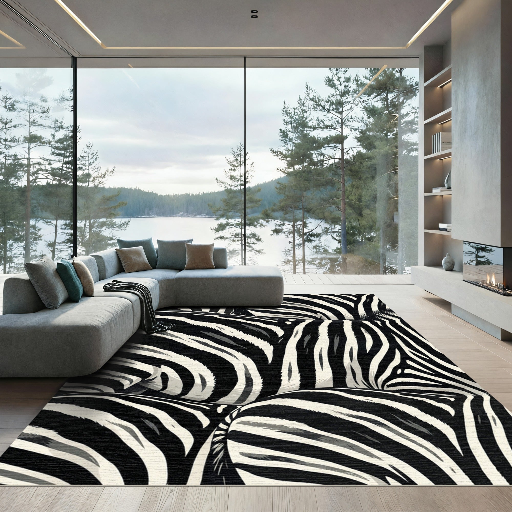 Black White Animal Print Rug