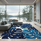 Deep Blue Tropical Monstera Leaves Rug