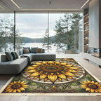 Golden Sunflower Botanical Victorian Art Rug