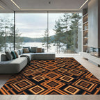 Earthy Brown Geometric Diamond Layering Rug