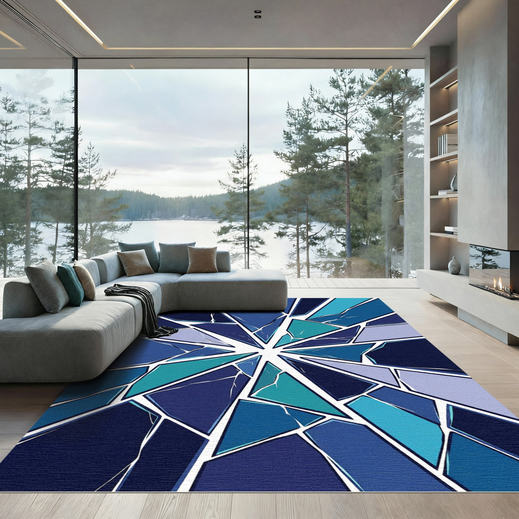Navy Deep Blue Shattered Glass Rug
