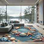 Ocean Life Seashell Starfish Coral Ring Rug