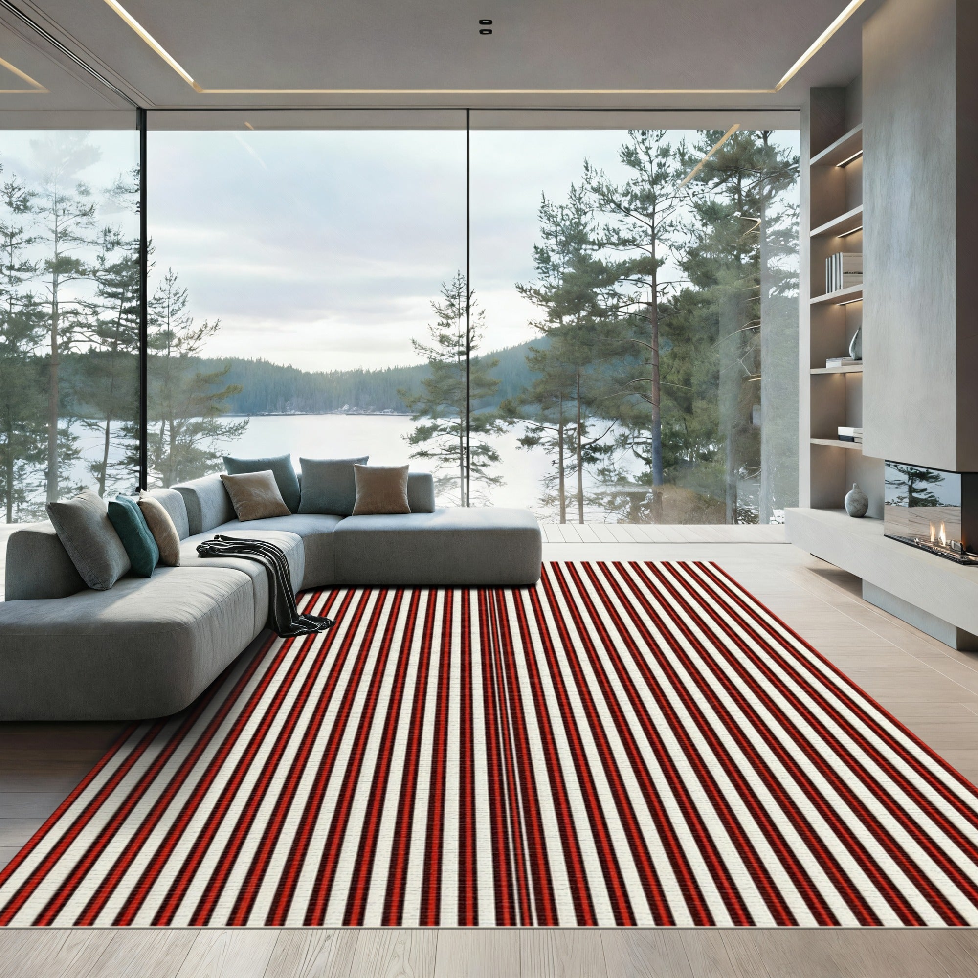 Crimson Cream Vertical Stripe Rug
