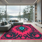 Radiant Pink Teal Diamond Medallion Rug