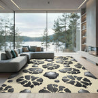 Black Petal Blobs Cream Background Rug