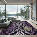Elegant Purple Gold Damask Scroll Rug
