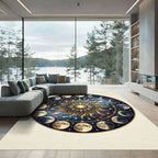 Celestial Gold Sun Lunar Phase Art Rug