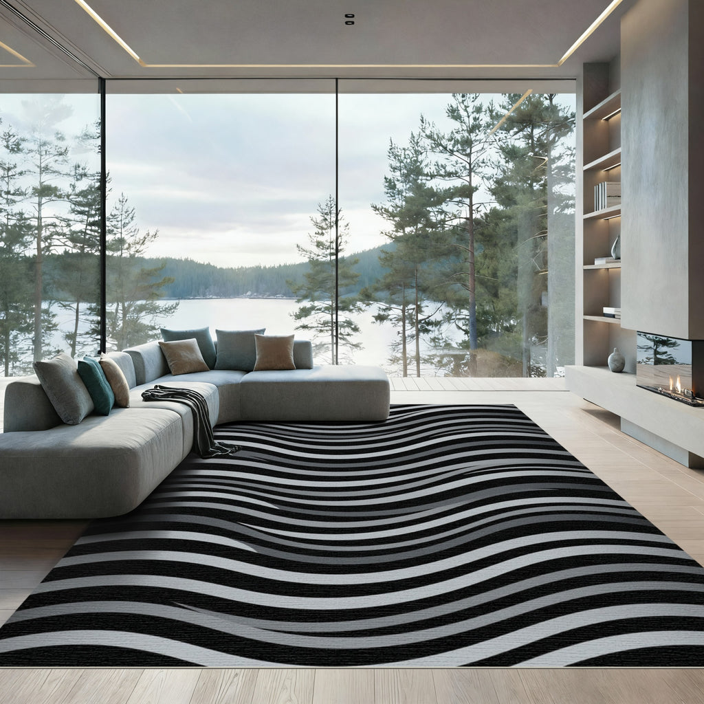 Monochromatic Gray Wavy Stripe Rug
