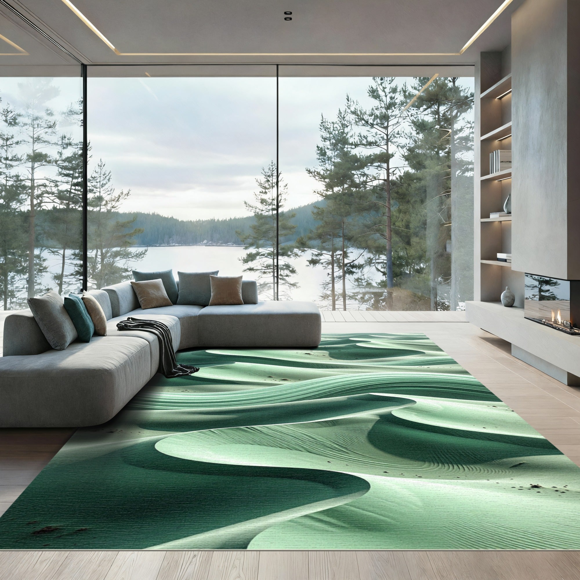 Serene Green Desert Dunes Landscape Rug