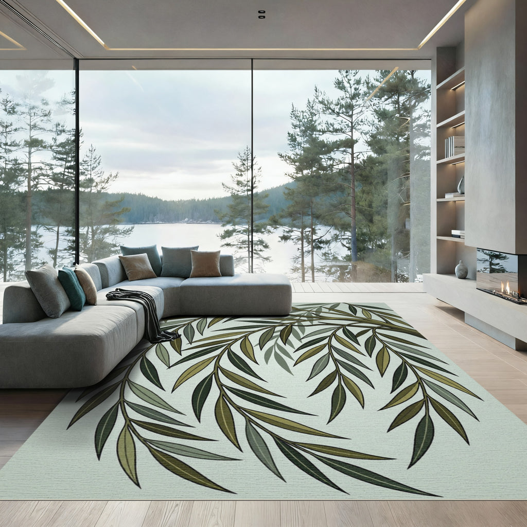 Elegant Sage Green Willow Branch Rug