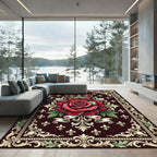 Royal Crimson Rose Crown Fleur-de-lis Rug