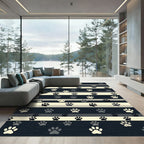 Neutral Striped Paw Print Indoor Rug