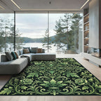 Luxurious Emerald Foliage Botanical Damask Rug