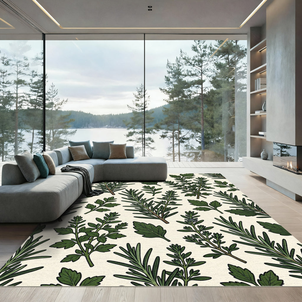 Botanical Fresh Green Herb Garden Rug