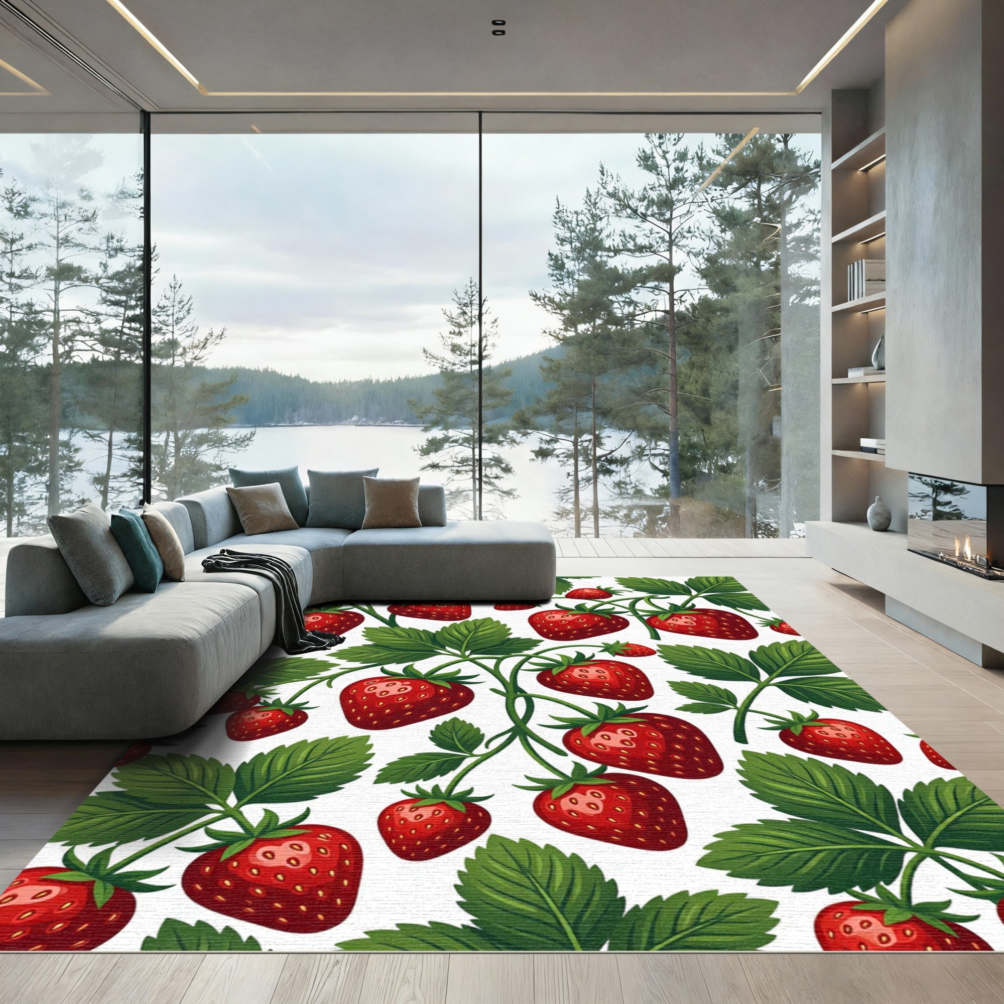 Vibrant Strawberry Vine Botanical Illustration Rug