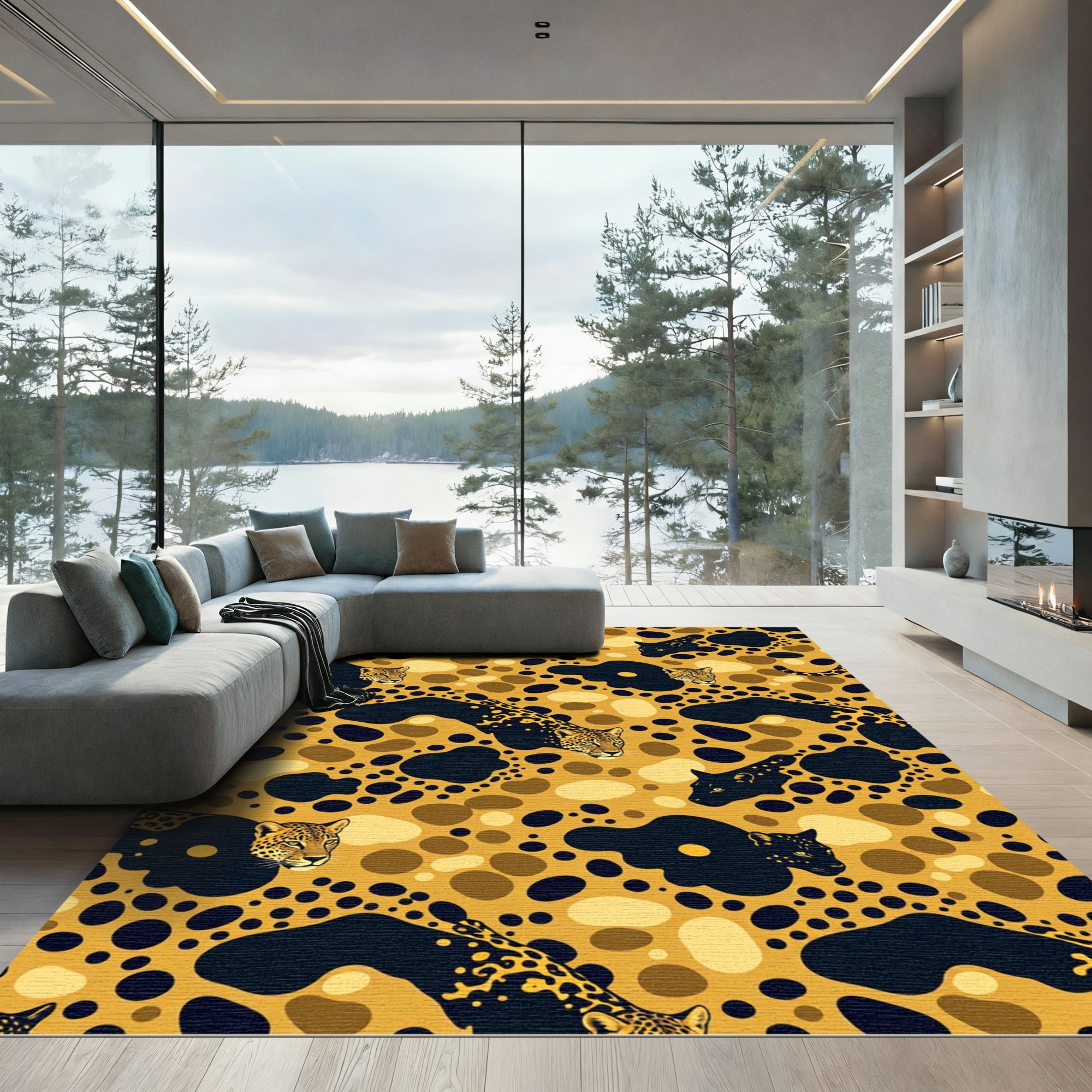 Golden Leopard Roar Abstract Spot Rug