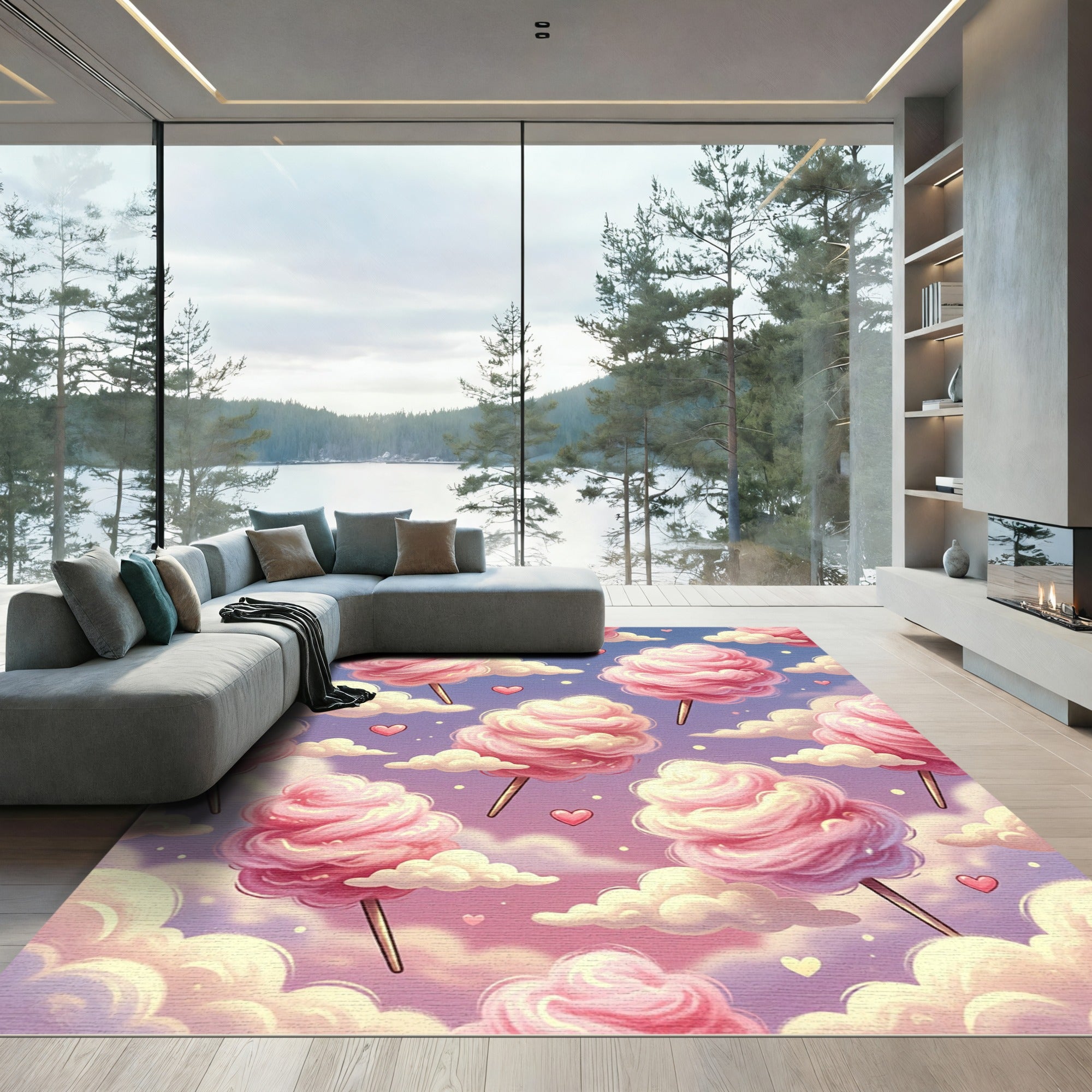 Whimsical Pink Cotton Candy Clouds Rug