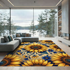 Radiant Sunflower and Blue Blossom Medallion Rug