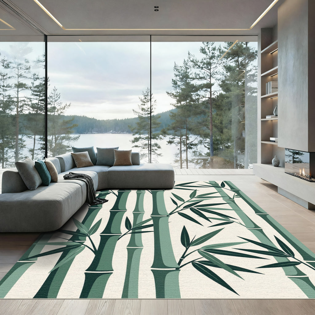 Minimalist Sage Green Bamboo Forest Rug