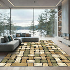 Woven Tan Olive Interlace Rectangles Rug