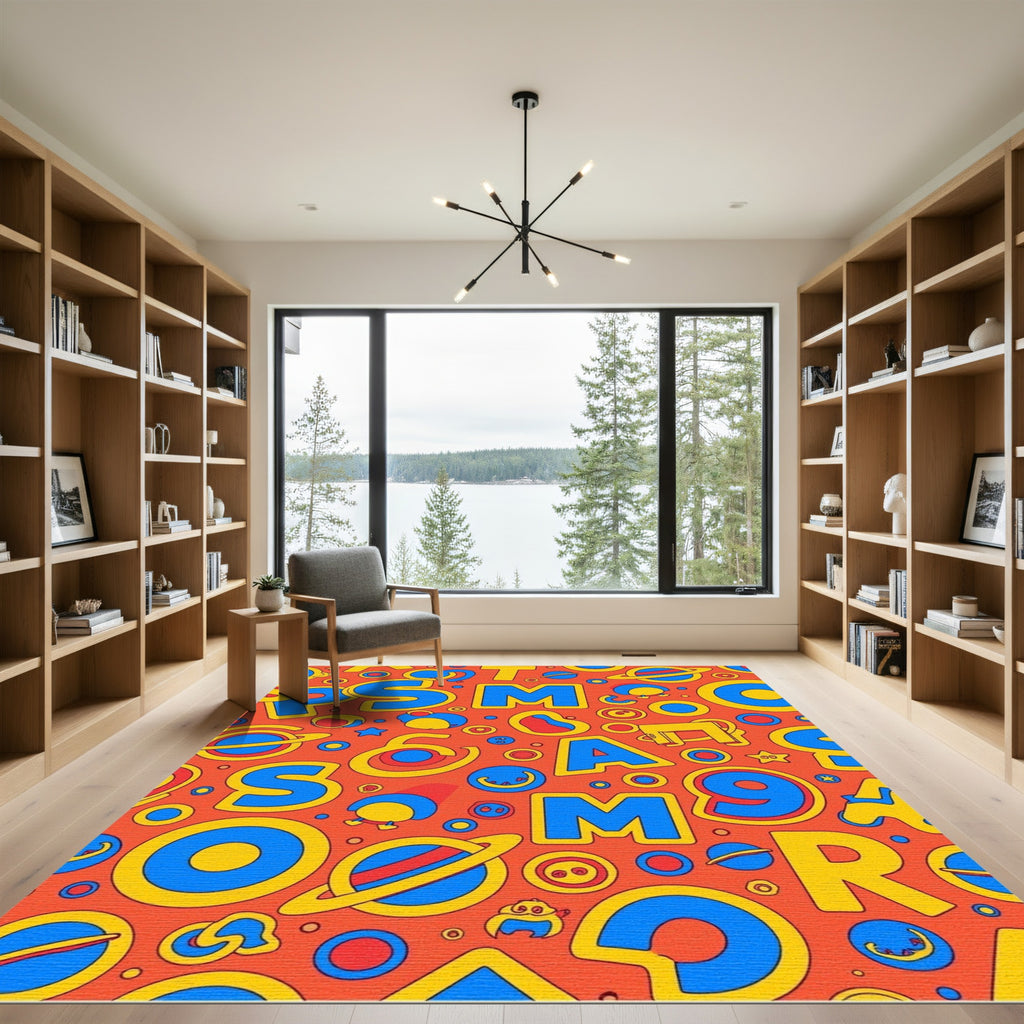 Bright Orange Retro Alphabet Space Rug