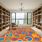 Bright Orange Retro Alphabet Space Rug