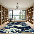 Classic Hokusai Wave and Fish Illustration Rug