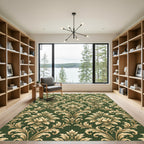 Emerald Golden Damask Floral Scroll Rug