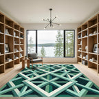 Geometric Emerald Green Lattice Grid Rug