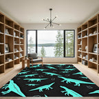Aqua Dinosaurs and Fossils Scattered Rug
