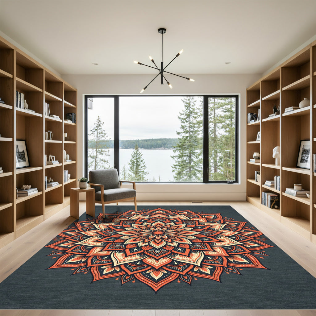 Radiant Burnt Orange Floral Mandala Rug