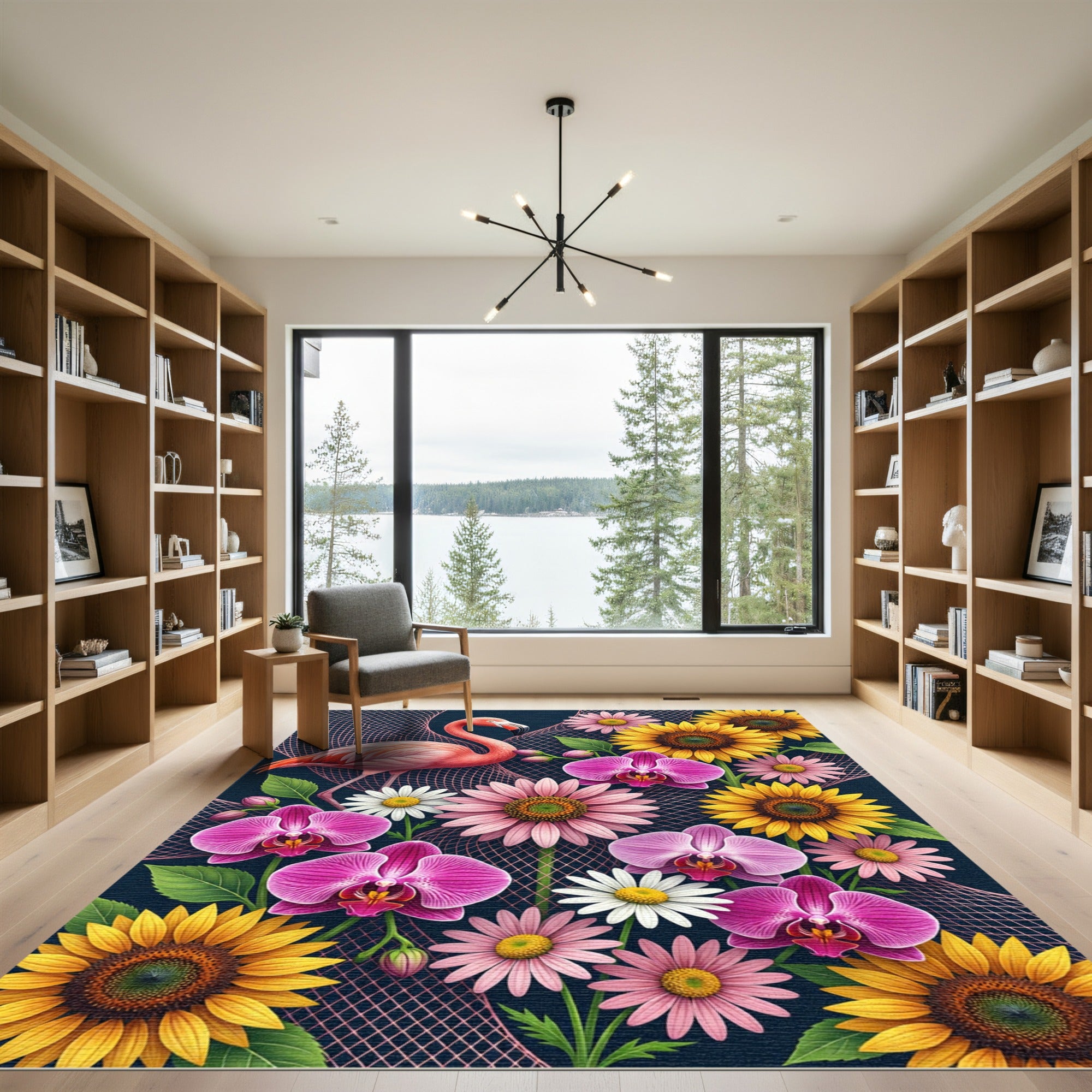Vibrant Pink Flamingo Floral Garden Rug