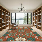 Terracotta Fish and Botanical Foliage Medallion Rug