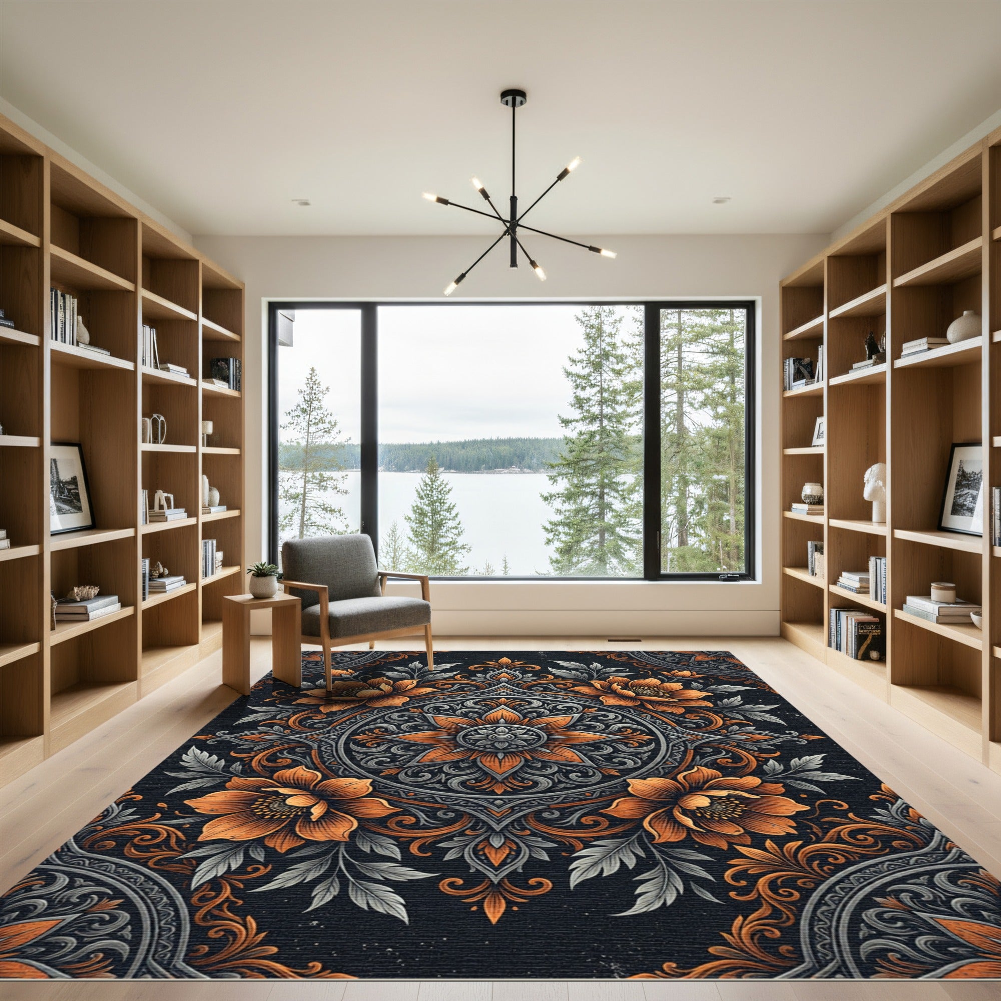 Elegant Burnt Orange Floral Medallion Rug